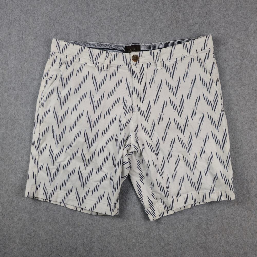 Jachs Shorts Mens Size 34 Bleecker Fit Flat Front Chino Navy Zig Zag Pattern